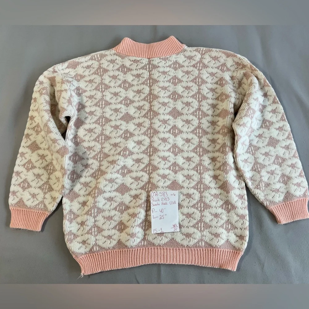 Vintage 90s Private Eyes Sweater Roses Sz 6 Y2K Made USA‎ Pink Silver Coquette